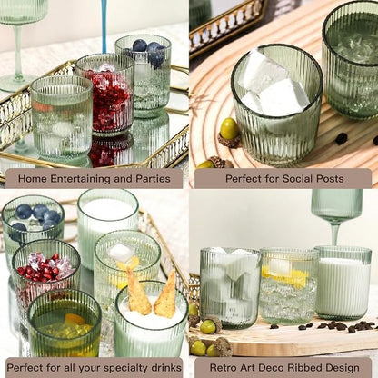 Green Ribbed Highball Glasses Set of 6, 8.5oz Sage Green Vintage Glassware - Image 4