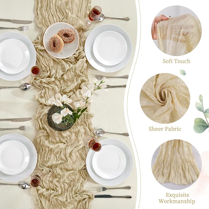 AGIRL Beige Cheesecloth Table Runner 10FT Fall Boho Gauze Home Decor | Rustic - Image 7