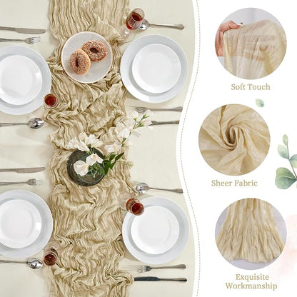 AGIRL Beige Cheesecloth Table Runner 10FT Fall Boho Gauze Home Decor | Rustic - Image 7