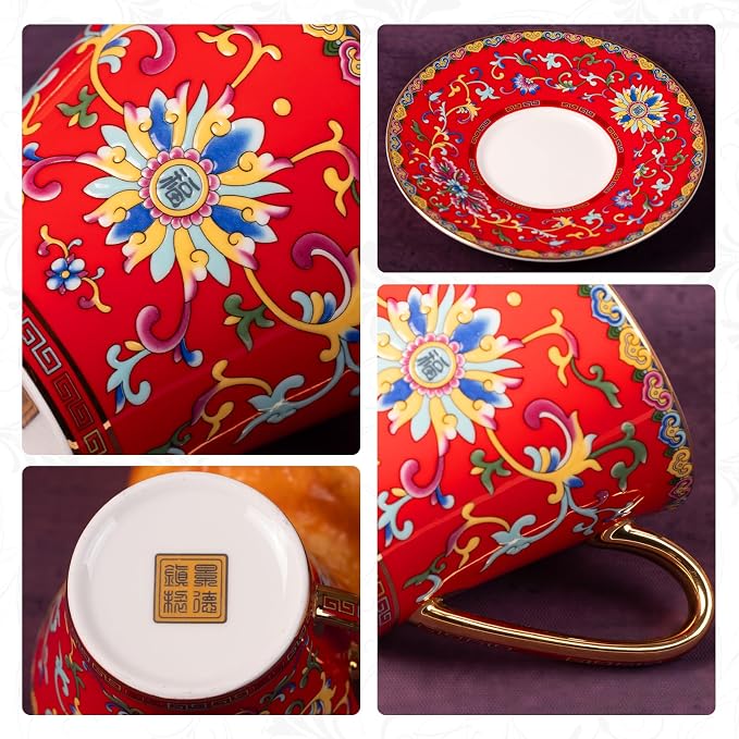 KAMMAK Tea Cup and Saucer, Ceramic Coffee Cups, 8 oz, Afternoon Tea and - Image 4