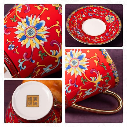 KAMMAK Tea Cup and Saucer, Ceramic Coffee Cups, 8 oz, Afternoon Tea and - Image 4