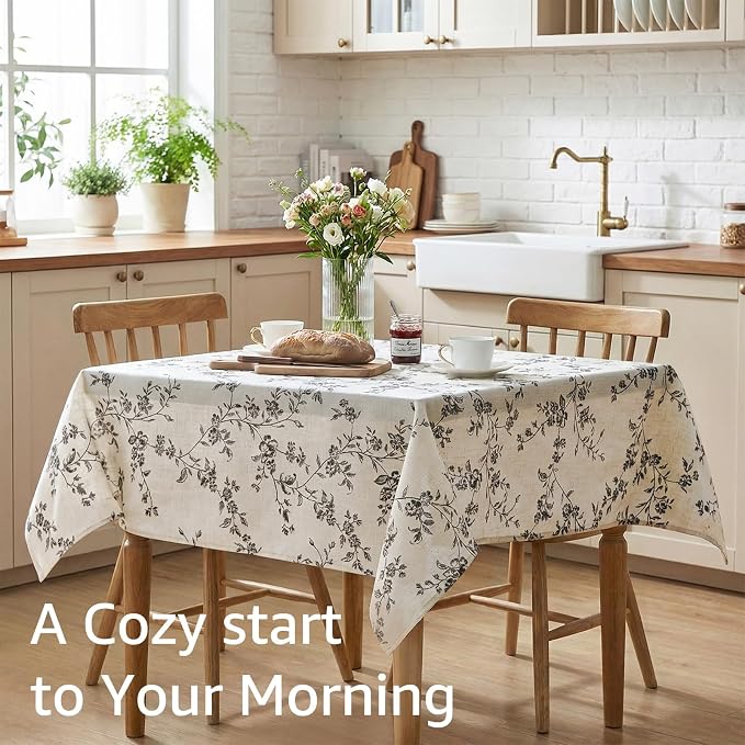jinchan Black Farmhouse Floral Linen Square Table Cloth 52 x 52 Inch | Vintage - Image 6