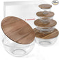Set of 5 Nesting Glass Bowls with New Updated Acacia Lids for Foodprep, Storage, Mixing & Cooking - Microwave & Oven-ready BPA Free Durable Heat Resistant Inert Borosilicate Glass