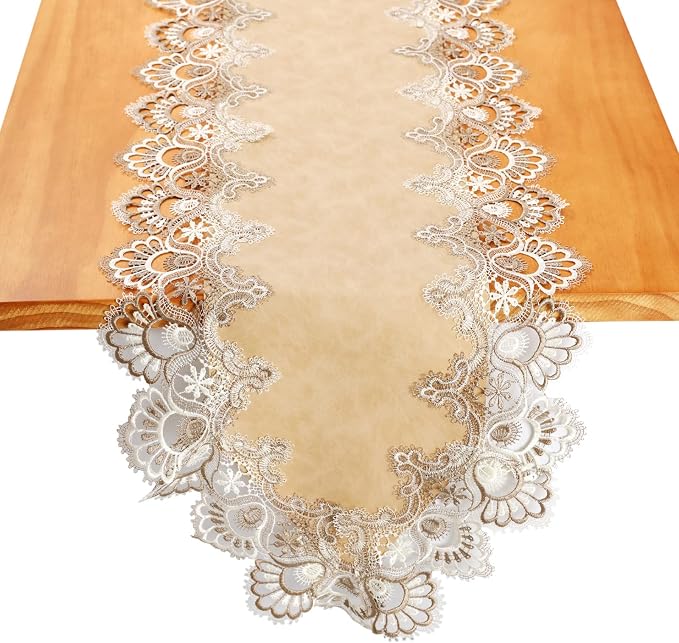 Lace Table Runner, Waterproof Oil-Proof PU Leather Table Runner by Jeloris