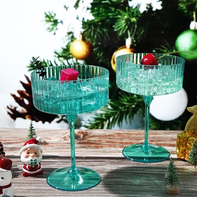 Jingmore 48 Pcs Ribbed Martini Glasses 10 oz Disposable Plastic Vintage Ribbed - Image 5
