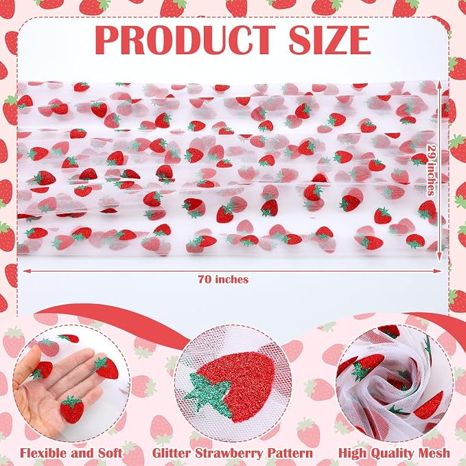 4 Pcs Strawberry Table Runners 29x70 Inch Strawberry Glitter Tulle Lace Table - Image 3