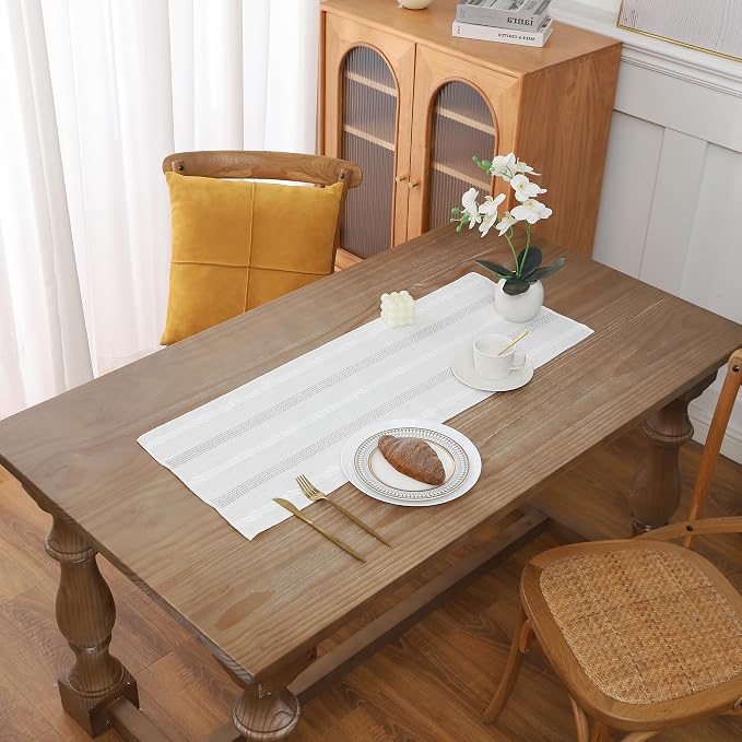 Gernaice 2PCS Boho Table Runner, Embroidered Cotton Linen Farmhouse Table by Gernaice