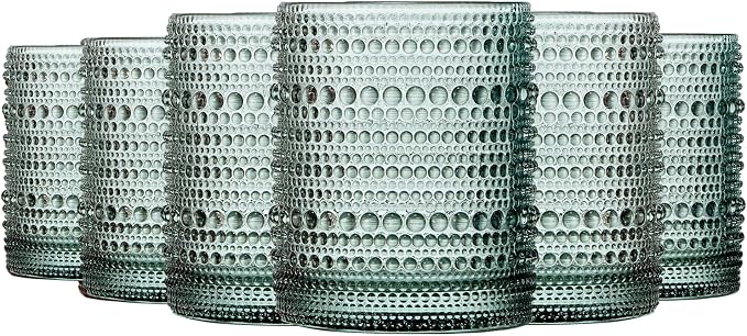 Sage Green Hobnail Drinking Tumbler | Set of 6 | 11 OZ Bubble Design Vintage by Khen