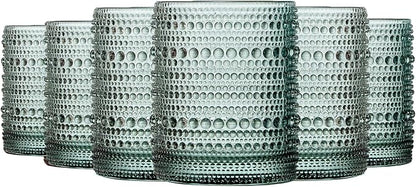 Sage Green Hobnail Drinking Tumbler | Set of 6 | 11 OZ Bubble Design Vintage by Khen
