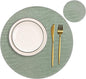 Jovono Round Leather Placemats for Round Tables Set of 6, Green Place Mats and Coasters, Wipeable Waterproof Heat Resistant Table Mats Easy to Care for Indoor Decor 14 inch Diameter