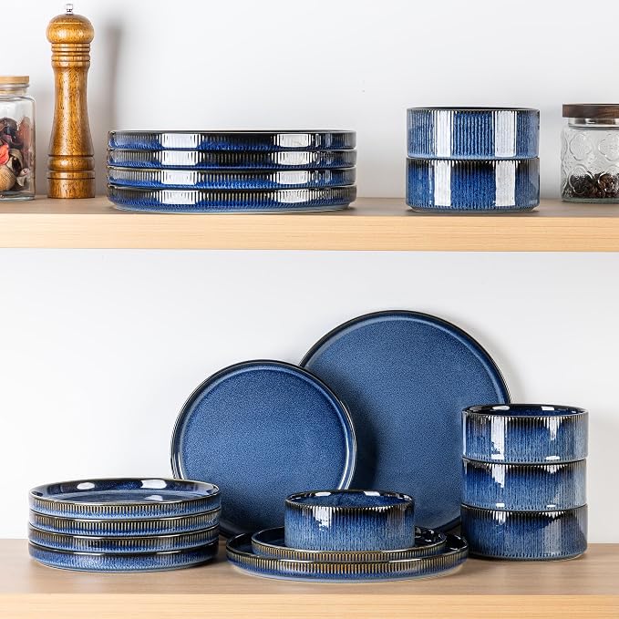 Ceramic Dinnerware Set for 6, 18-Piece Plates and Bowls Set | Lightweight - Image 6