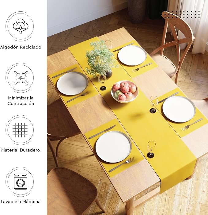 Encasa XO Table Runner, Yarn Dyed Ribbed Cotton 13"x72" | Yellow, 12-Ply Yarns - Image 3
