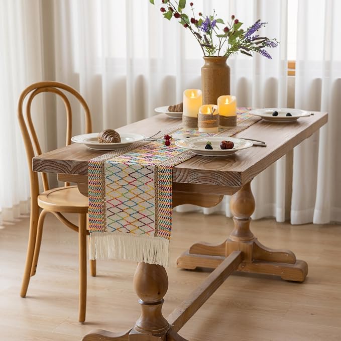 Keketoarrange Boho Macrame Table Runner 12x108 Inch | Woven Burlap Rustic - Image 2