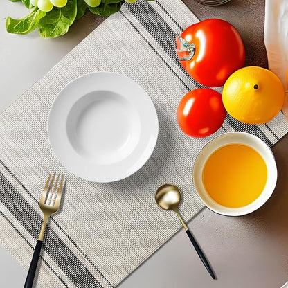 Placemats Set of 4 Vinyl Washable Gray Placemats, 18"x12" Wipeable Heat-Resistant Non-Slip Easy Clean Table Mats Ideal for Dining Table Table Runner and Outdoor(4, Grey Wide Stripe)