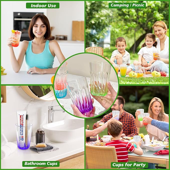Plastic Drinking Glasses Set of 8，15oz Plastic Cups Reusable Tumblers | Water - Image 7