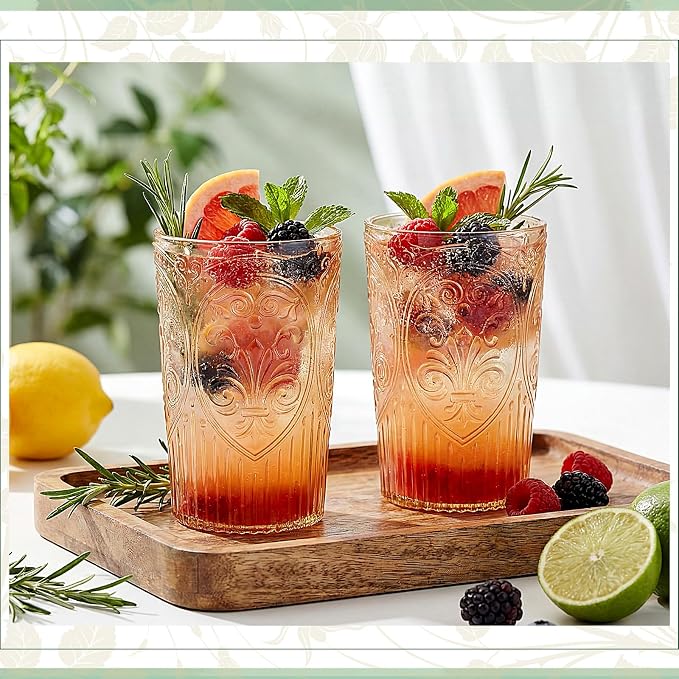 24 Pcs 16 oz Plastic Vintage Drinking Glasses Stemless Ribbed Highball Glasses - Image 5