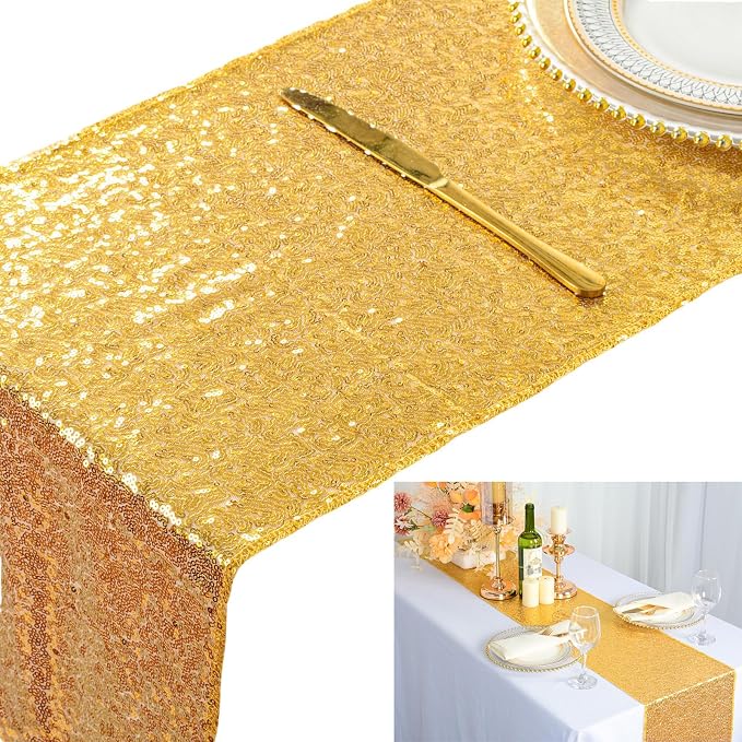 ShinyBeauty Gold Table Runner 90 Inches Long Sequin Table Runner - Image 5