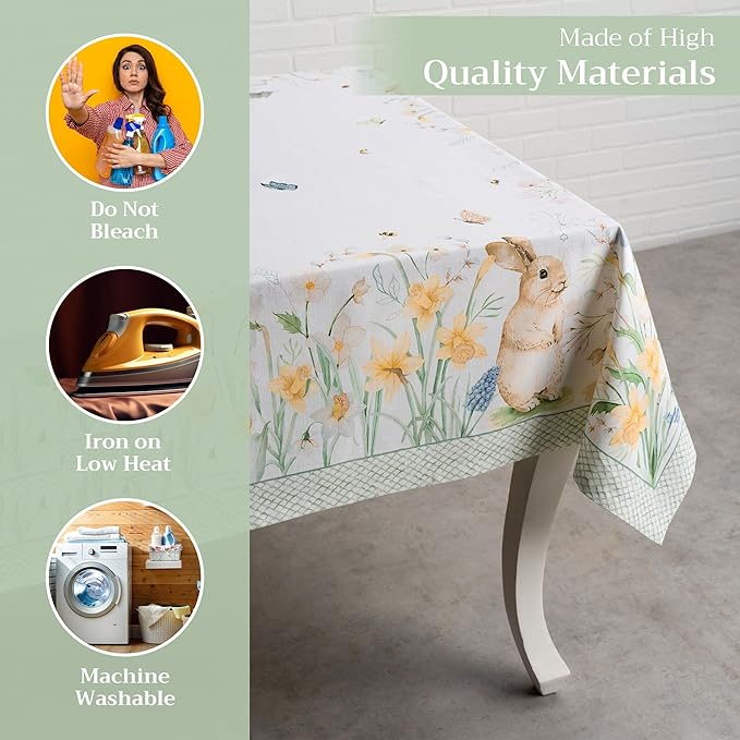 Maison d' Hermine Table Cloth Rectangle Table 100% Cotton 70 x 120 Inches Tablecloth Reusable Decorative for Dining Room Farmhouse Home Valentines Day Decorations Spring Summer - Easter Dew
