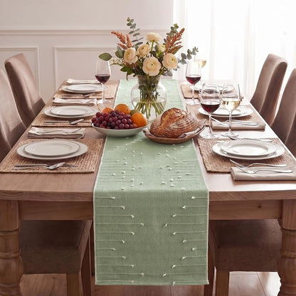 Artoid Mode Sage Green Farmhouse Rustic Cotton Woven Table Runner, Seasonal - Image 2