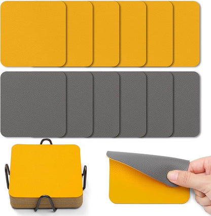 Myir JUN Coasters Glass Coasters Set of 12 4 inch Double Sided Faux Leather by MyirJUN