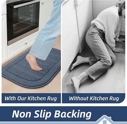 BEQHAUSE 30x18 Inch Kitchen Rug Mat Durable Kitchen Rugs Non-Slip Washable Absorbent Kitchen Mats for Floor Dirt-Resistant Semicircular Kitchen Mat (Blue)