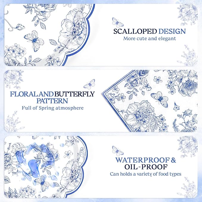 NatNarr Blue Floral Party Supplies Set - Image 3