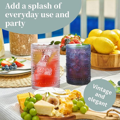 Blue Hobnail Drinking Glasses Set of 6, 15 oz Vintage Highball Glasses - Image 2