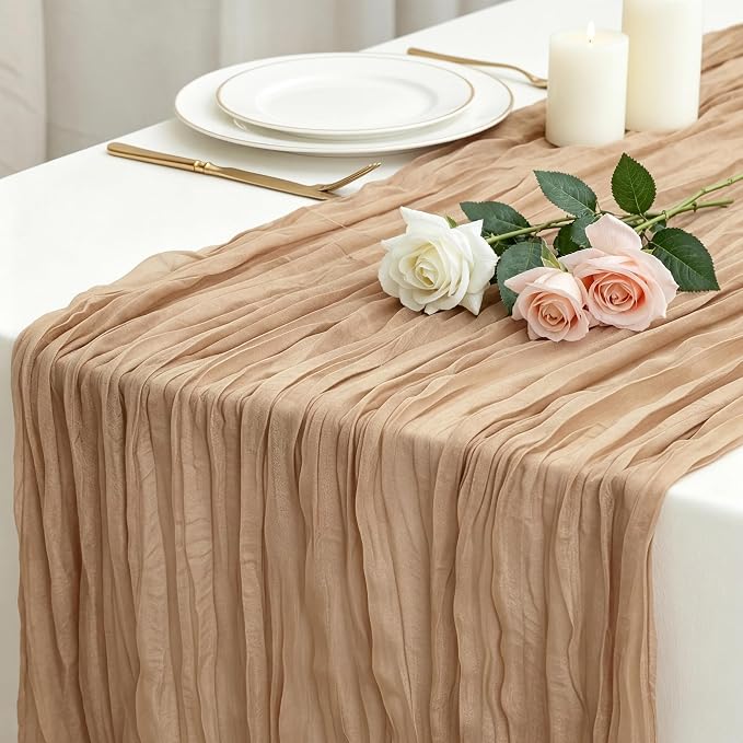 6 Pack Nude Cheesecloth Table Runner 120 Inch Boho Wedding Decor | Cheesecloth by Fixwal