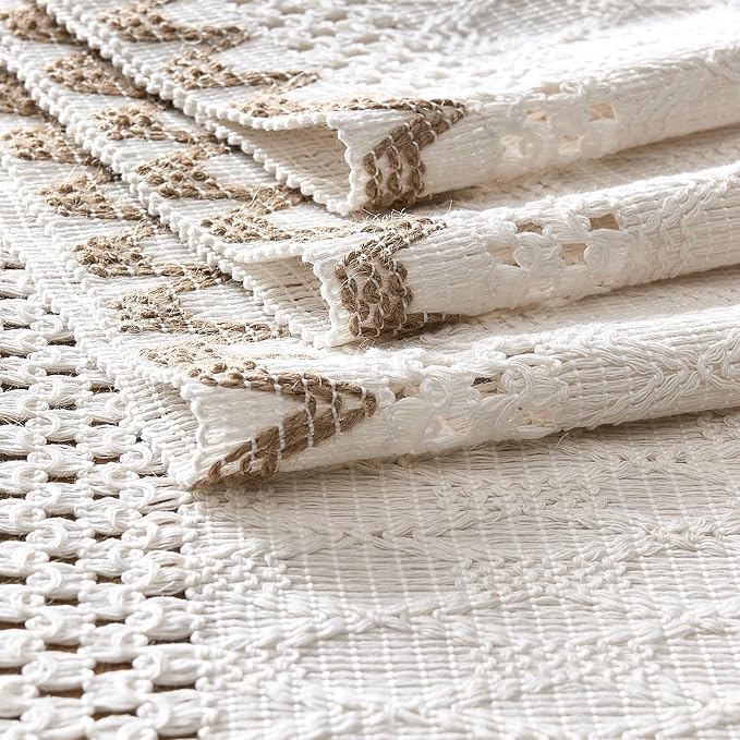 Macrame Side Trim Boho Woven Table Runner, Jute 12x90 Inch | Crochet Hollow - Image 7