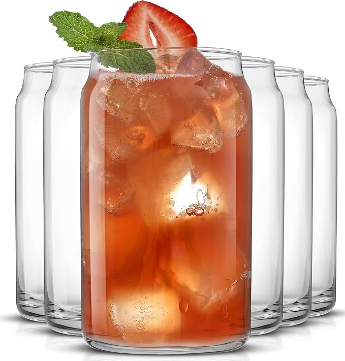 JoyJolt Drinking Glass Cups Set of 6-16oz Beer Can Glasses. Clear Soda Can - Image 9