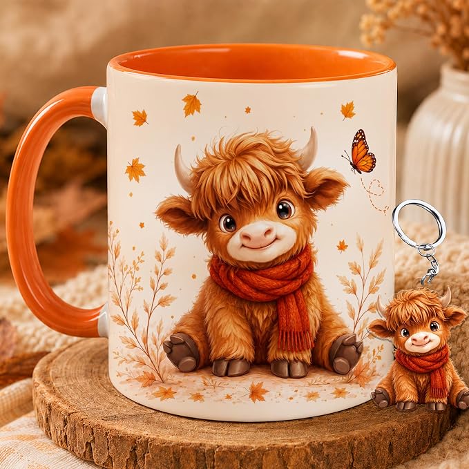 Hyturtle Highland Cow Coffee Mug, Cute Fall Maple Leaf Gift - Image 2