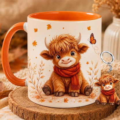 Hyturtle Highland Cow Coffee Mug, Cute Fall Maple Leaf Gift - Image 2