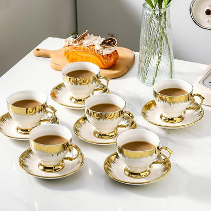 LETAOTAO Tea Cups and Saucers Set of 6, 7 oz Turkish Coffee Cup set | Ceramic - Image 6
