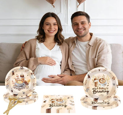 96 Pcs A Baby Is Brewing Baby Shower Decorations, Gender Reveal Tableware Set - Image 7