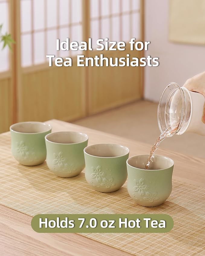 ZENS Japanese Tea Cups Set of 4 – 210ml Ceramic Tea Cups, Gradient Green Glaze - Image 6