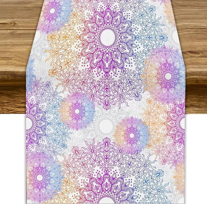 Oriental Mandala Table Runner, Traditional Bohemian Gradiently Purple Pink Blue by JanJCurt