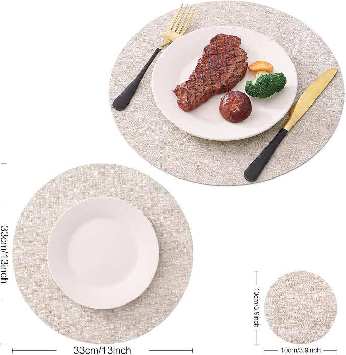 Homaxy Round Faux Leather Placemats and Coasters, Wipeable Place Mats, - Image 6