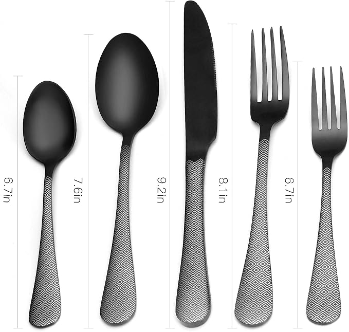 Matte Black Silverware Set, Satin Finish 20-Piece Stainless Steel Flatware Set - Image 2