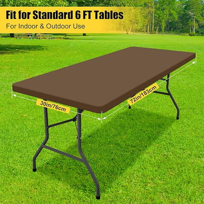 Smiry Rectangle Tablecloth, Elastic Fitted Flannel Backed Vinyl Tablecloths for 6ft Folding Tables, Waterproof Wipeable Table Covers for Indoor, Outdoor, Picnic and Camping (Brown, 30"x72")