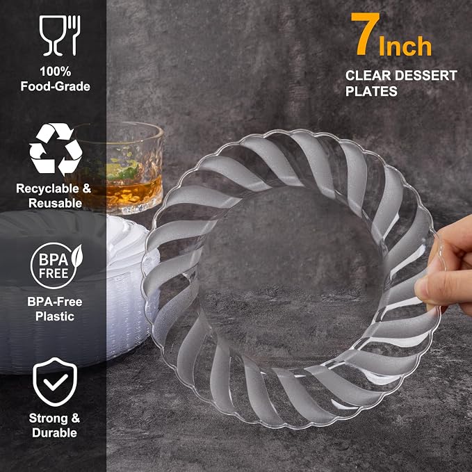 U-QE 100 Pieces Clear Plastic Plates - Image 2