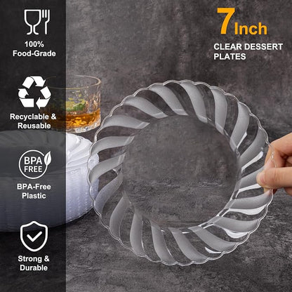U-QE 100 Pieces Clear Plastic Plates - Image 2