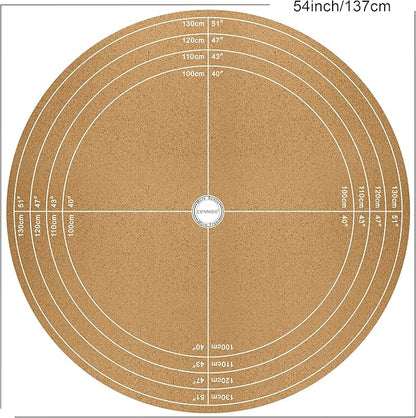CENNBIE 54/51/47/43/40 Inches Round Table Mat - Cork Leather Placemats - Suitable as Side Dining Coffee Table Cover - Can Be Cut to Fit (Black)
