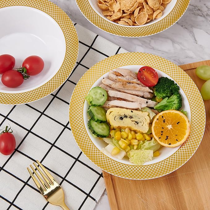Plastic Bowls with Gold Grid Rim Disposable 12oz Bolws 100Pack | Disposable - Image 5