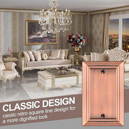 Metal Wall Plate for Electrical Outlets, Decorative Antique Copper Switch Plates Outlet Cover, Light Switch Cover Plate, 1-Gang Wall Plates (Single blank, 4 Pack)