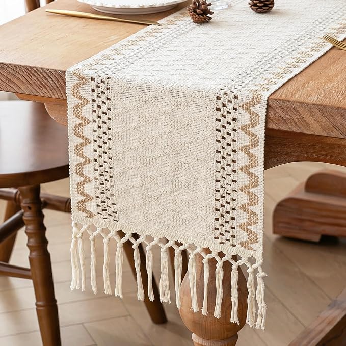 Boho Fall Table Runner Burlap for Coffe Table Home Decor 13x72 Inch | 72 Inch by FEXIA