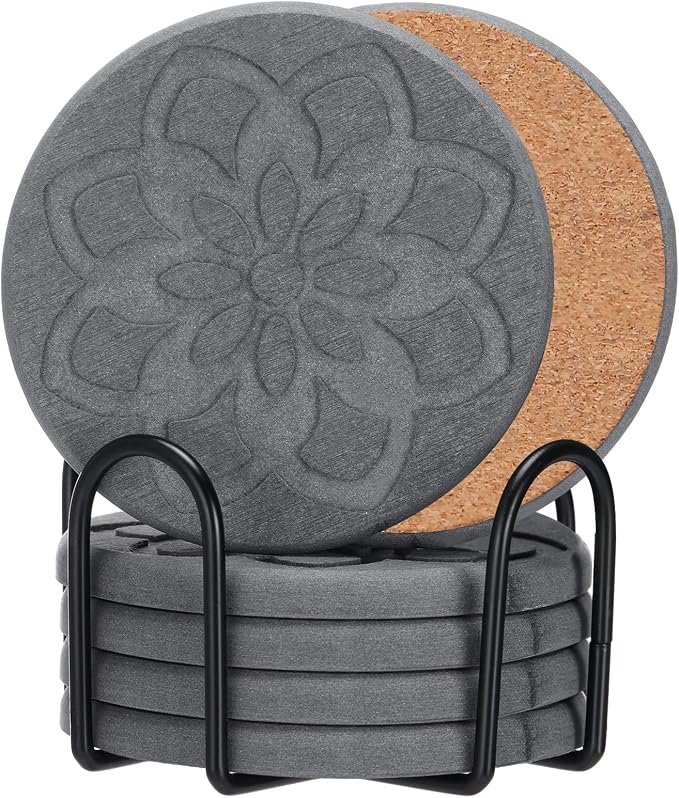 6 Pcs Diatomaceous Earth Absorbent Coasters by Unknown