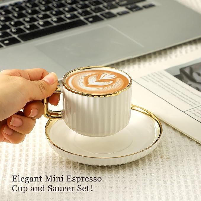 LETAOTAO Espresso Cups Set of 4, 3oz Espresso Cups and Saucers | Ceramic Coffee - Image 4