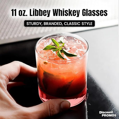 Whiskey Glasses by Libbey 10 oz. Set of 10, Bulk Pack - Heavy Base Old Fashioned Glass, Perfect for Scotch, Bourbon, Whiskey, Cocktail - Red