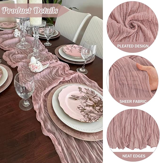 6 Pieces Dusty Pink 10FT Cheesecloth Table Runner Boho Gauze Fabric Table - Image 2