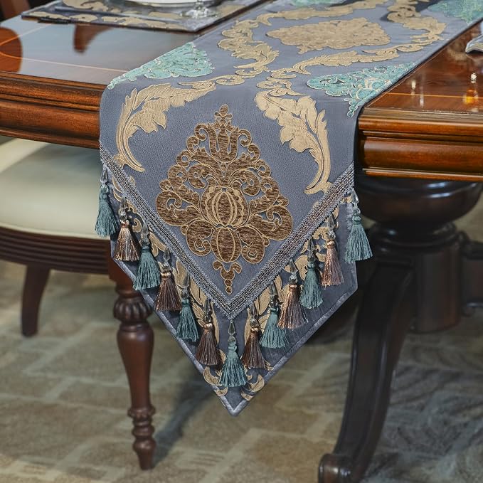 Loom and Mill Luxury Damask Table Runner 72 Inches Long, 13x72 in by LoomandMill